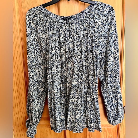 Chaps Blue Ditzy Floral Women's Top SZ M Cotton Viscose Cottagecore Garden Boho - Picture 7 of 14
